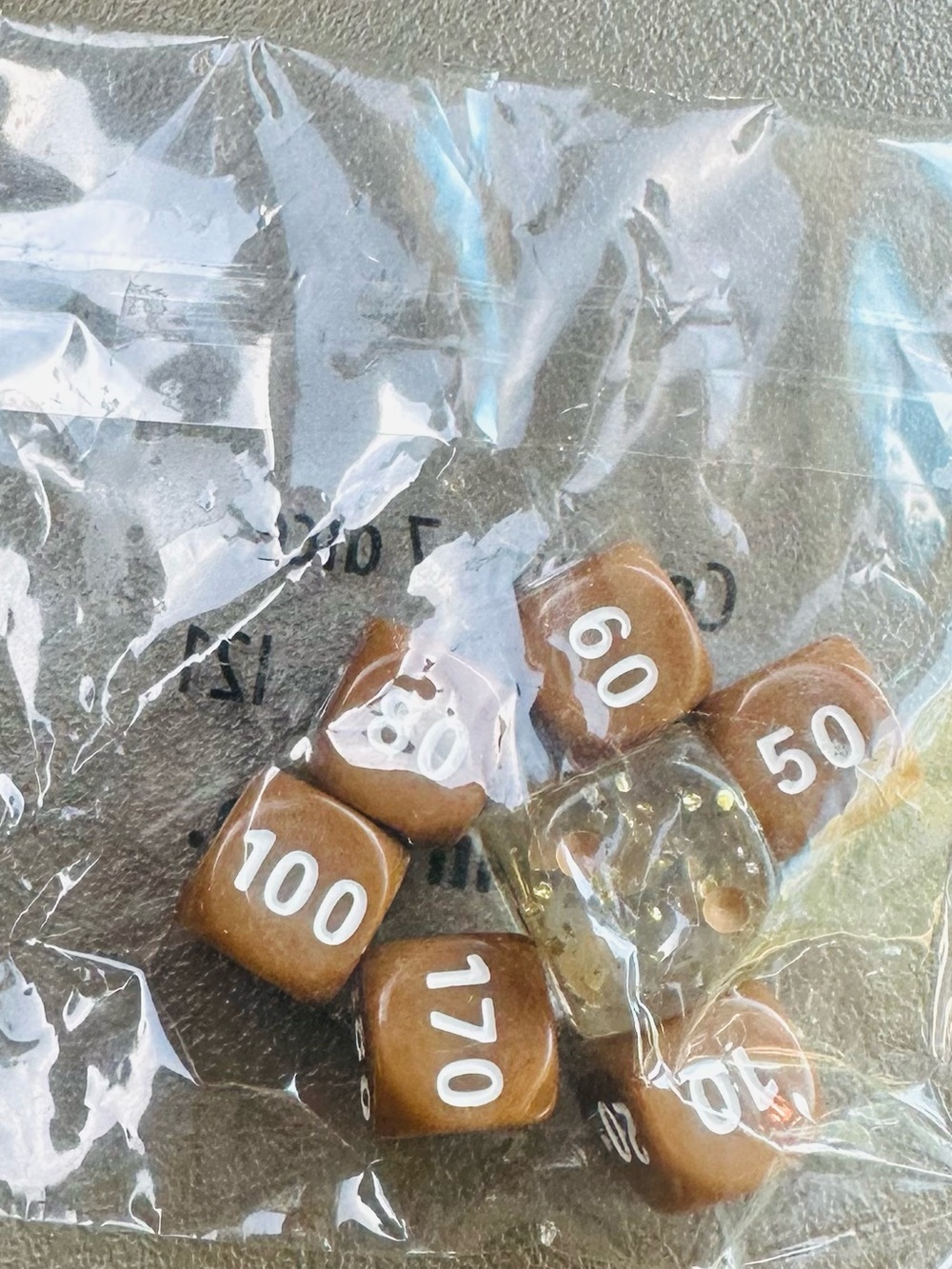 Vintage Brown marbled finish with bold white numbering Dice Set